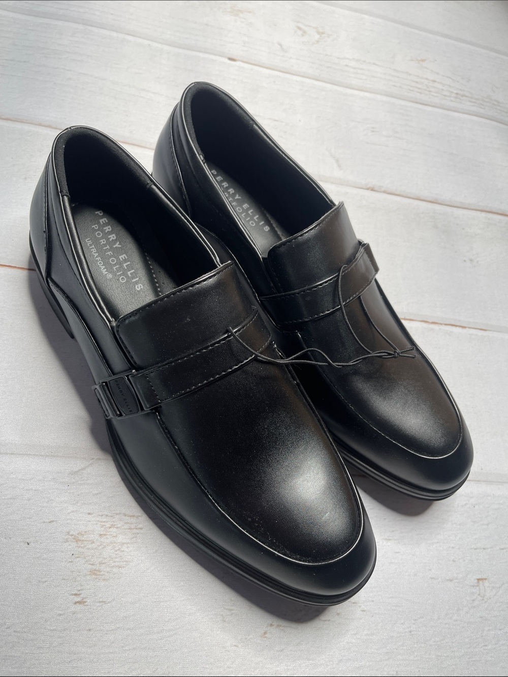 Perry Ellis 11 Wide Mens Black Dress Shoes Slip On Loafers New Ultra Foam Office
